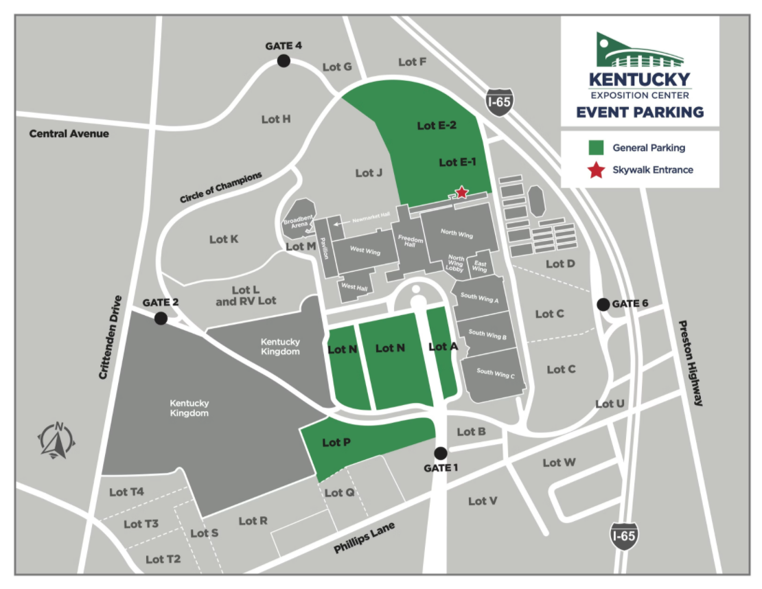 Purchasing An In Out Parking Pass Kentucky Expo Center   Parking Map 2 